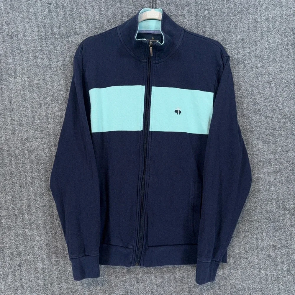 Brooks Brothers Sweatshirt Men Medium Blue Colorblock Full Zip Up Cotton Classic